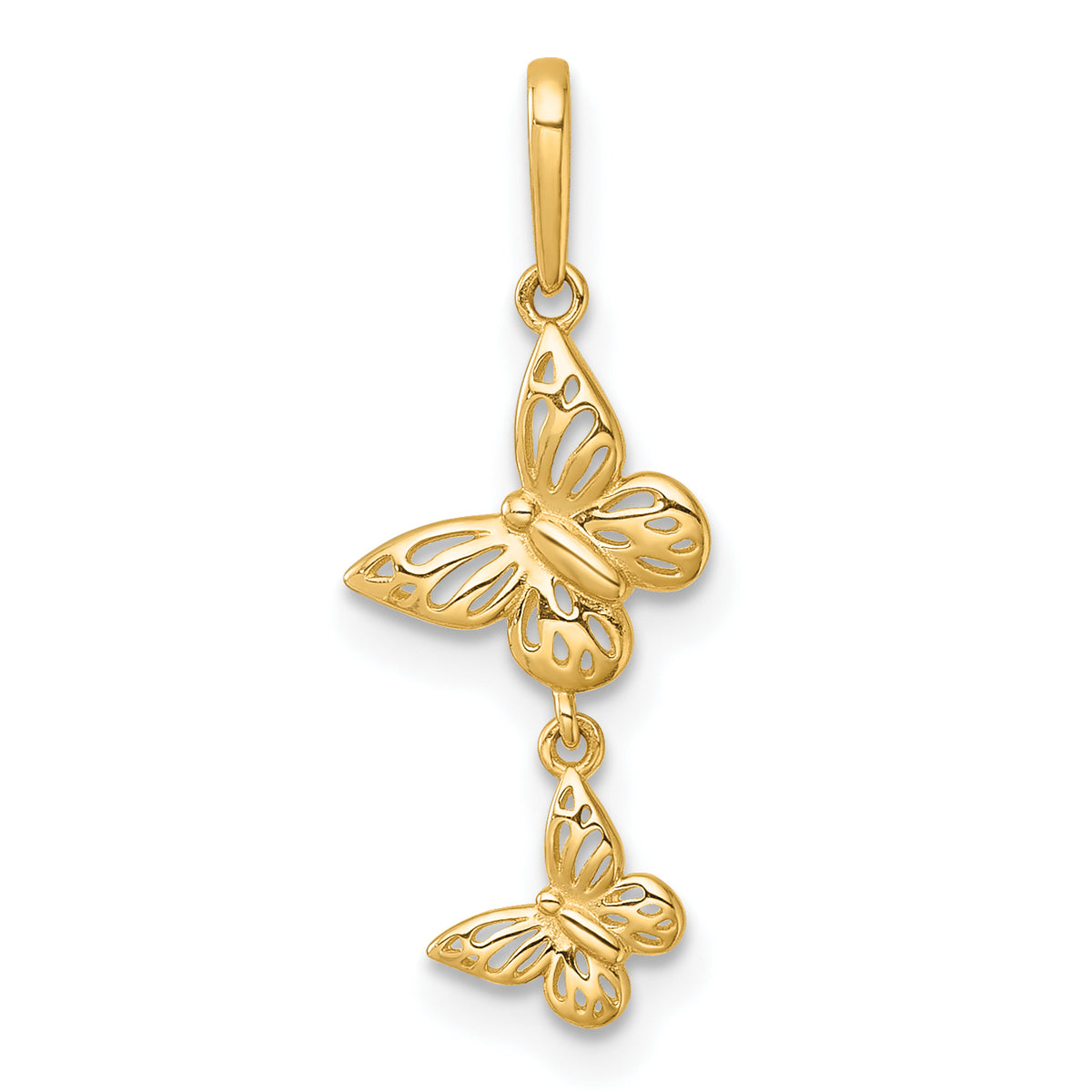 14k Yellow Gold Polished Double Butterfly Dangle Charm Pendant