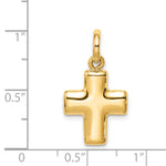 14k Yellow Gold Puffed Cross Charm, shown with a ruler for scale