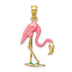 Gold Polished Flamingo Pendant - 14k Yellow Gold / 17 x 25 mm