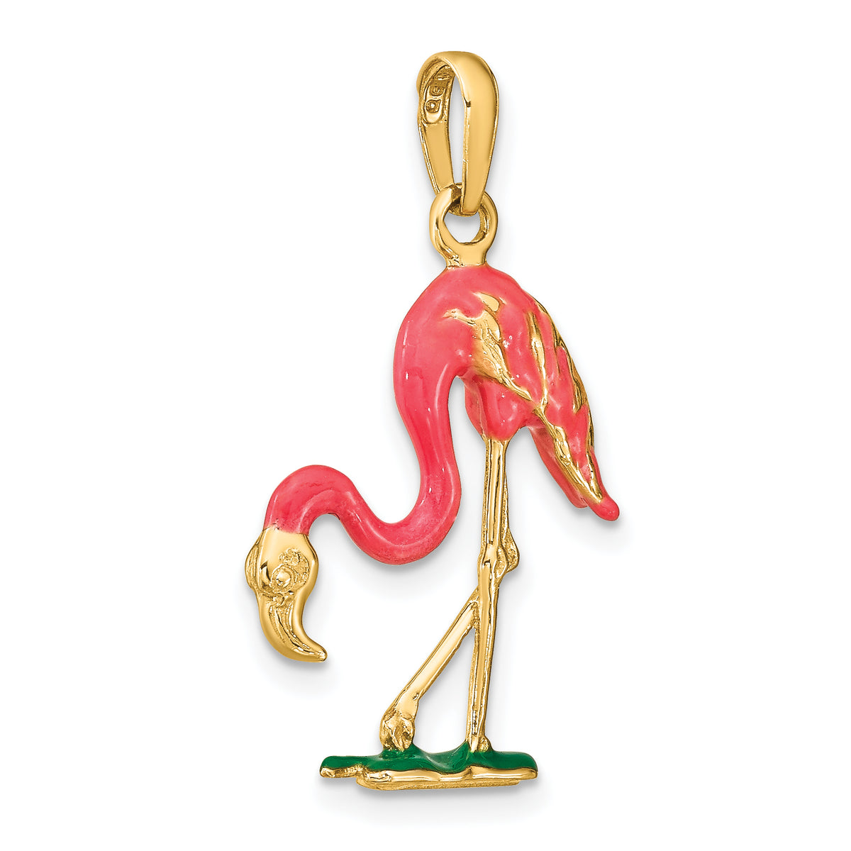 Gold Polished Flamingo Pendant - 14k Yellow Gold / 17 x 25 mm