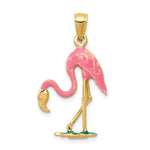 Gold Polished Flamingo Pendant - 14k Yellow Gold / 17 x 25 mm