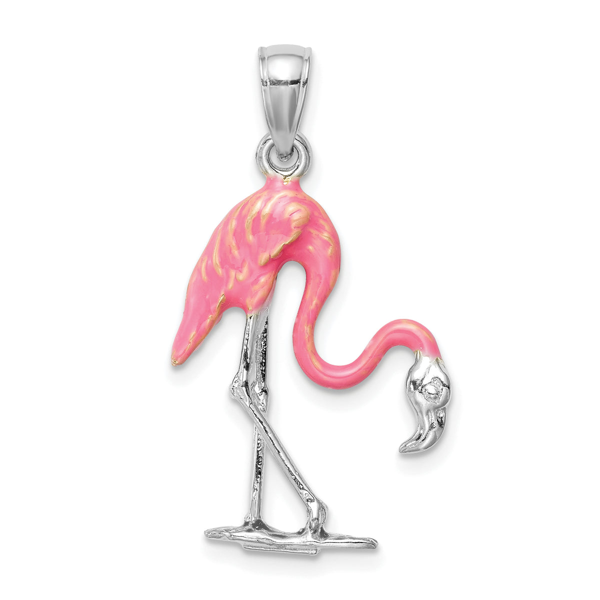 Gold Polished Flamingo Pendant - 14k White Gold / 17 x 25 mm