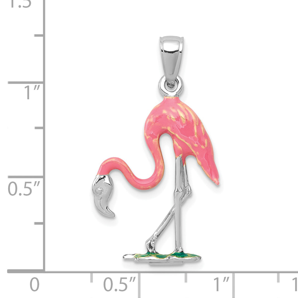 Gold Polished Flamingo Pendant - 14k White Gold / 17 x 25 mm