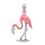 Gold Polished Flamingo Pendant - 14k White Gold / 17 x 25 mm