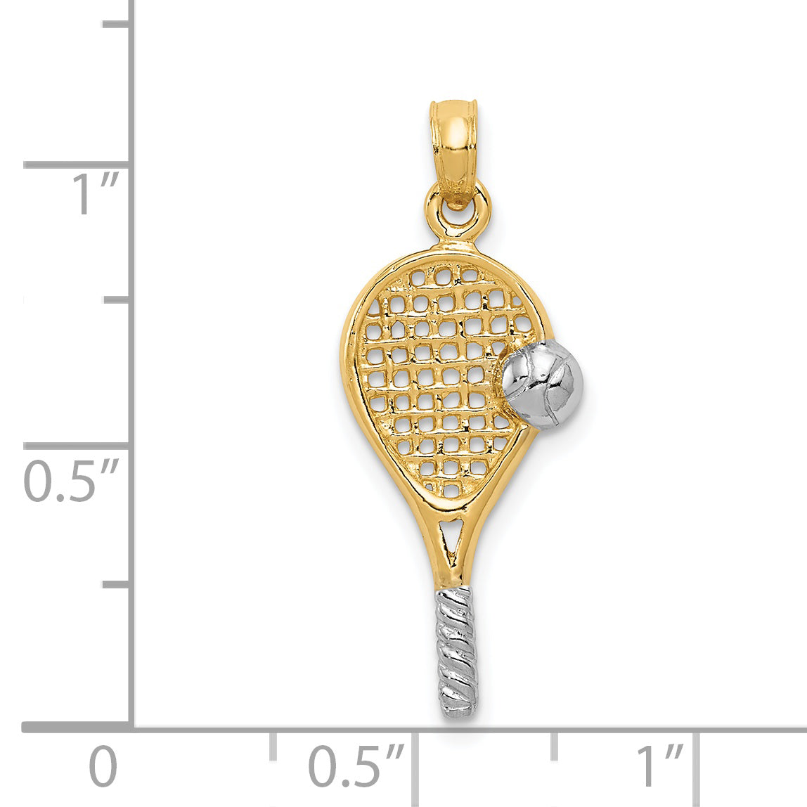 Gold Polished Tennis Pendant - 14k Gold with White Rhodium
