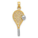 Gold Polished Tennis Pendant - 14k Gold with White Rhodium