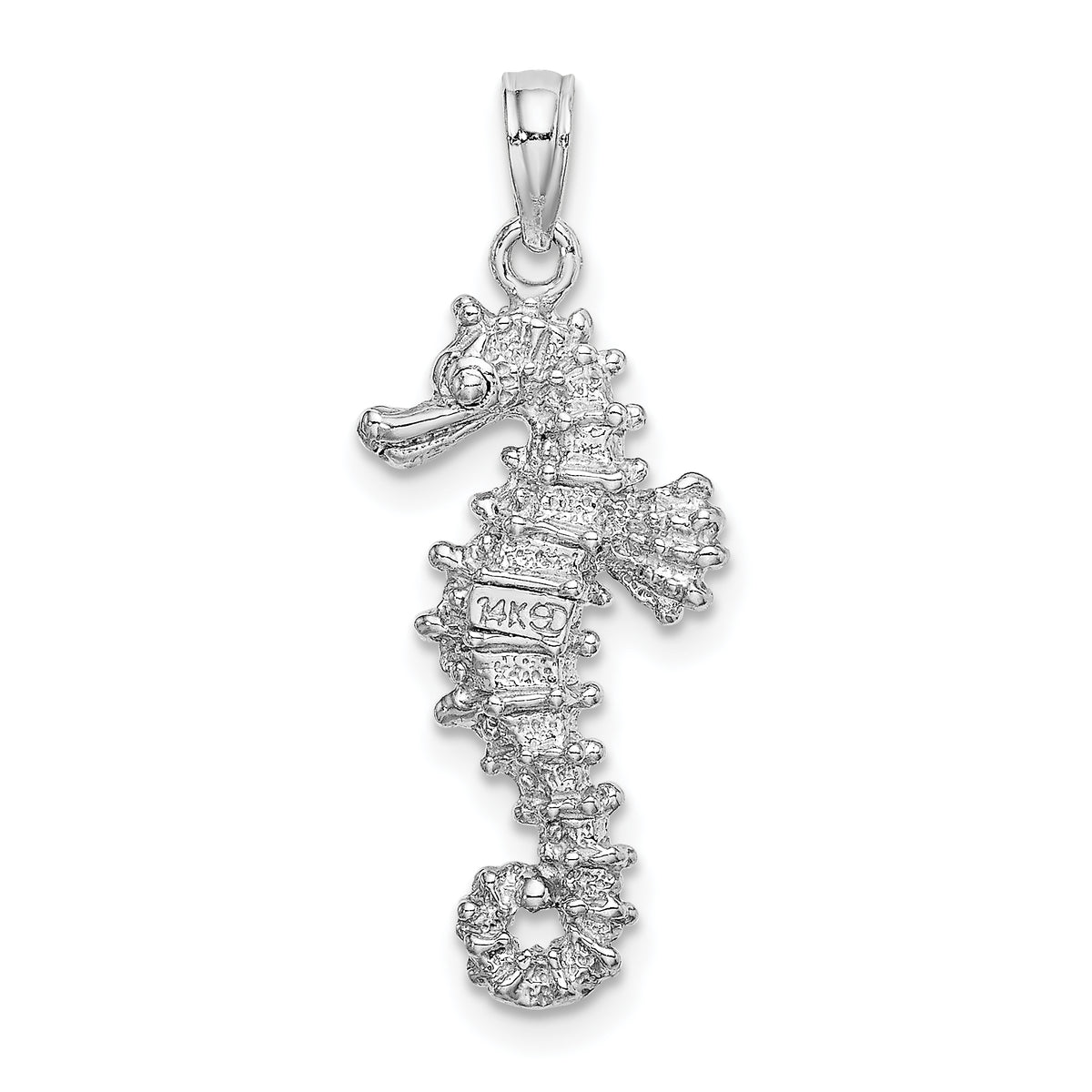 Gold Polished Seahorse Pendant - 14k White Gold / 11.5 x 25 mm