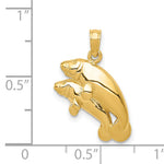 14k Gold Polished Double Manatee Pendant, shown with a ruler for scale - 14k Yellow Gold