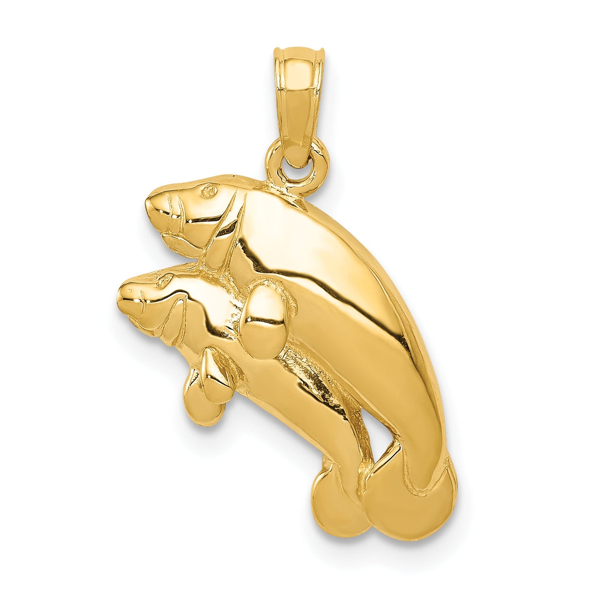 14k Gold Polished Double Manatee Pendant - 14k Yellow Gold