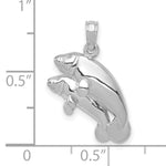 14k Gold Polished Double Manatee Pendant, shown with a ruler for scale - 14k White Gold