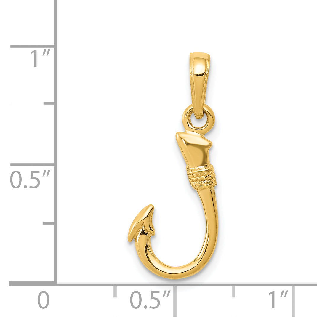 Gold Polished Fish Hook Pendant - 14k Yellow Gold / 8 x 18 mm