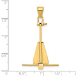 14k Yellow Gold 3-D Fluke-Style Anchor with Moveable Fins Pendant, shown with a ruler for scale