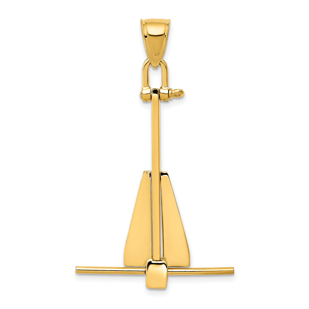 14k Yellow Gold 3-D Fluke-Style Anchor with Moveable Fins Pendant
