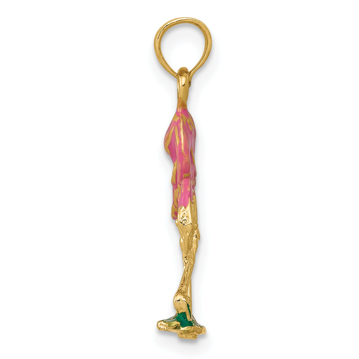 Gold Polished Flamingo Pendant - 14k Yellow Gold / 11 x 20 mm