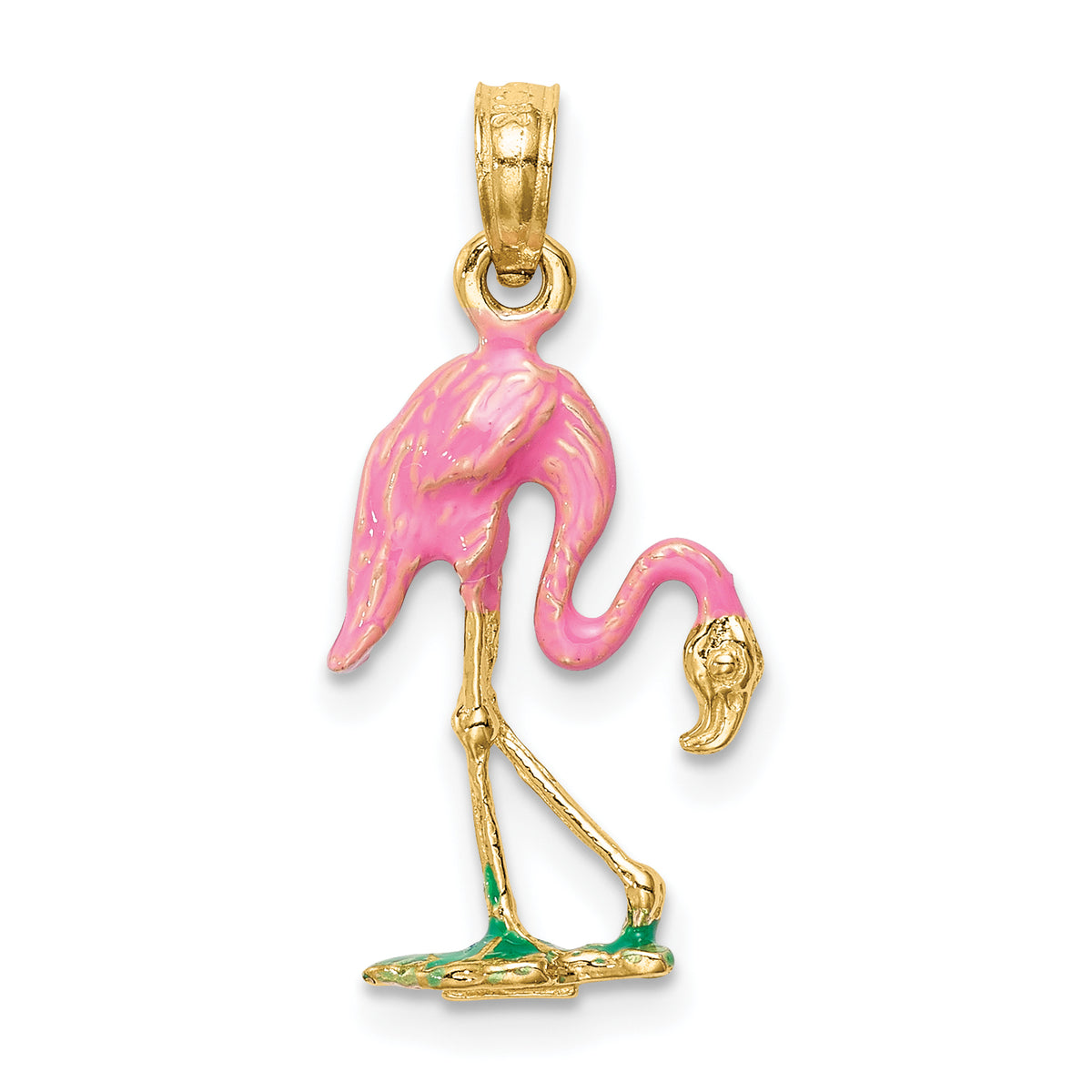 Gold Polished Flamingo Pendant - 14k Yellow Gold / 11 x 20 mm