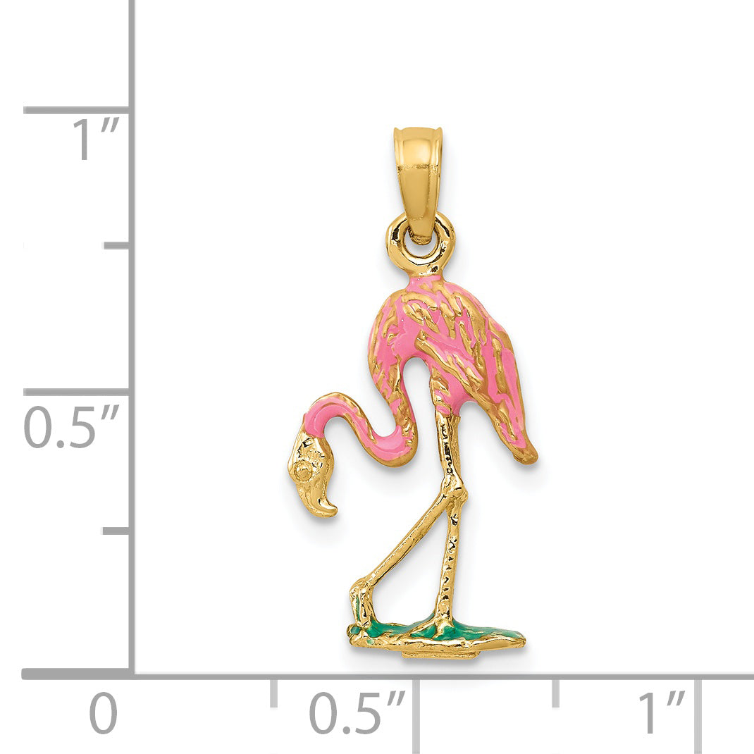 Gold Polished Flamingo Pendant - 14k Yellow Gold / 11 x 20 mm