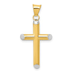 Polished Hollow Cross Pendant - 14k Gold with White Rhodium / Polished, 3D / N/A, 33x17mm