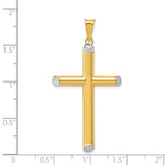 Polished Hollow Cross Pendant - 14k Gold with White Rhodium / Polished, 3D / Diamond-cut