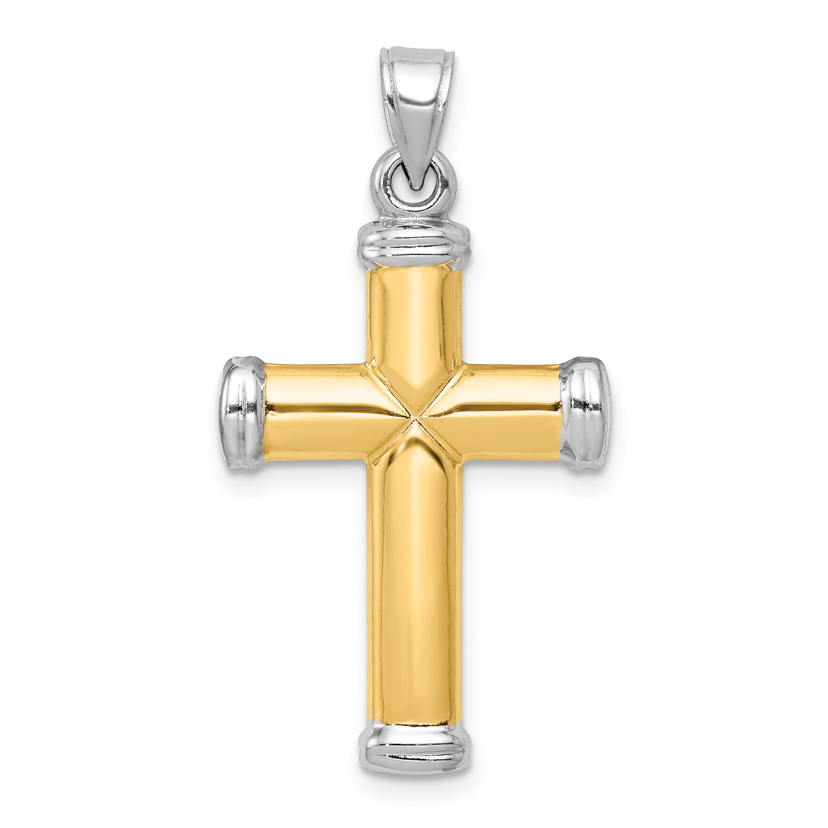 14k Two-Tone Gold Diamond-cut Reversible Latin Cross Pendant, view 3 - 18.5 x 30.5 mm
