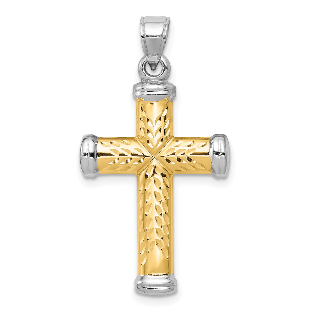 14k Two-Tone Gold Diamond-cut Reversible Latin Cross Pendant - 18.5 x 30.5 mm