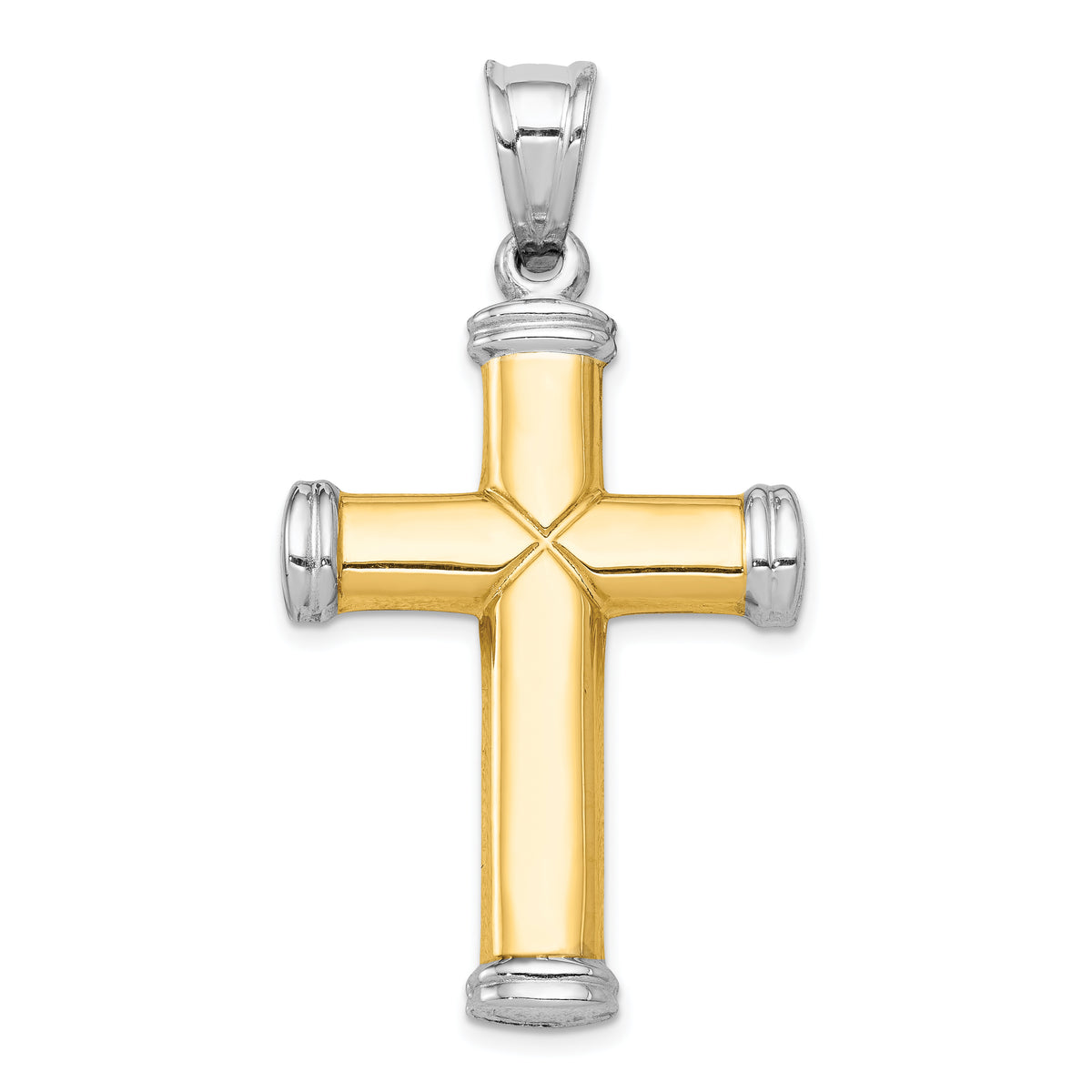 14k Two-Tone Gold Diamond-cut Reversible Latin Cross Pendant, view 3 - 25.5 x 40 mm