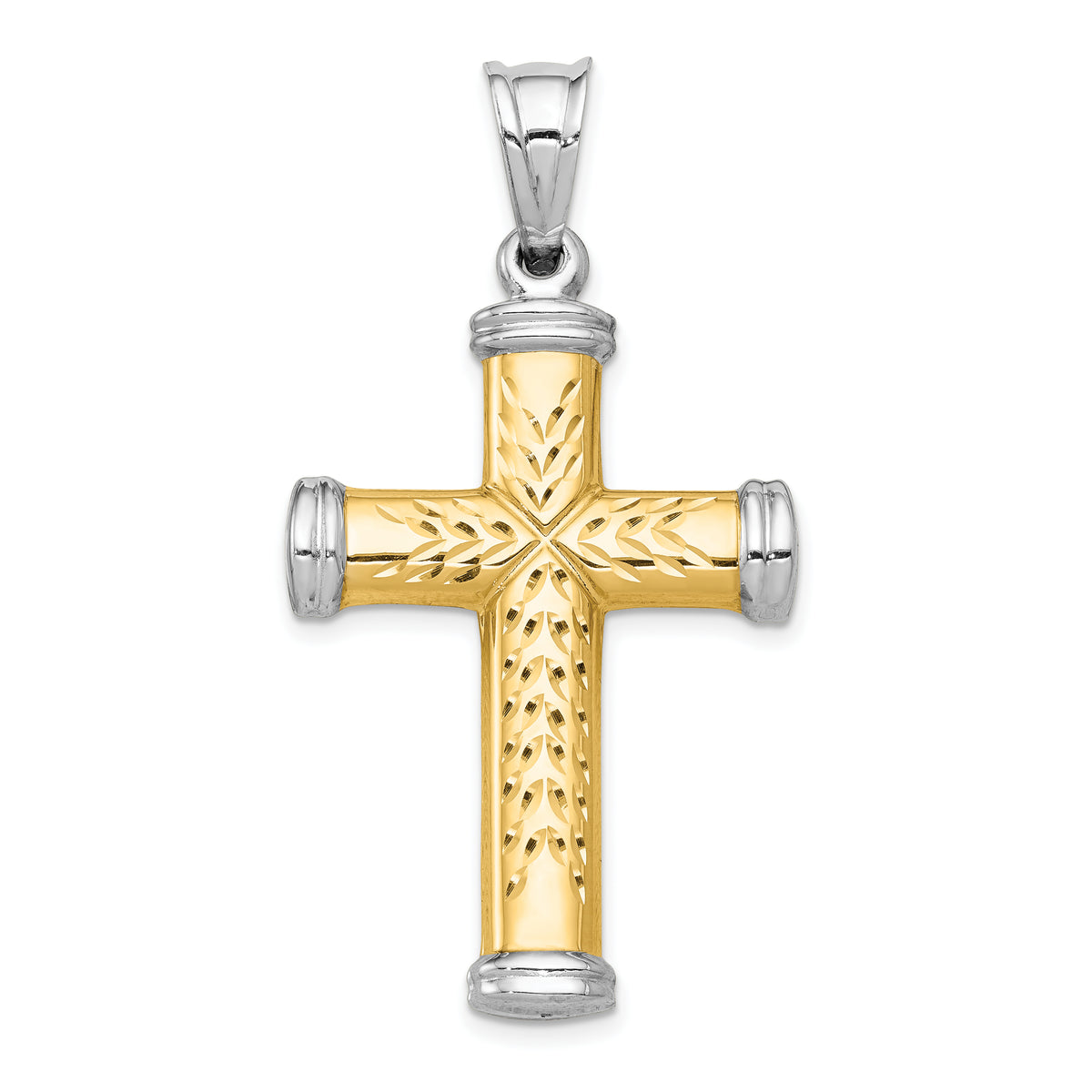 14k Two-Tone Gold Diamond-cut Reversible Latin Cross Pendant - 25.5 x 40 mm
