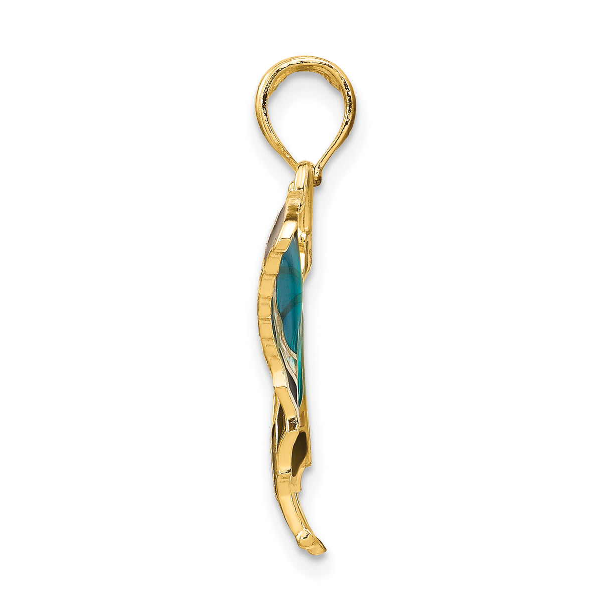 14k Yellow Gold Blue Enameled Butterfly Pendant, view 2