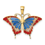 14K Small Enameled Blue and Red Butterfly Charm - 31 x 24 mm