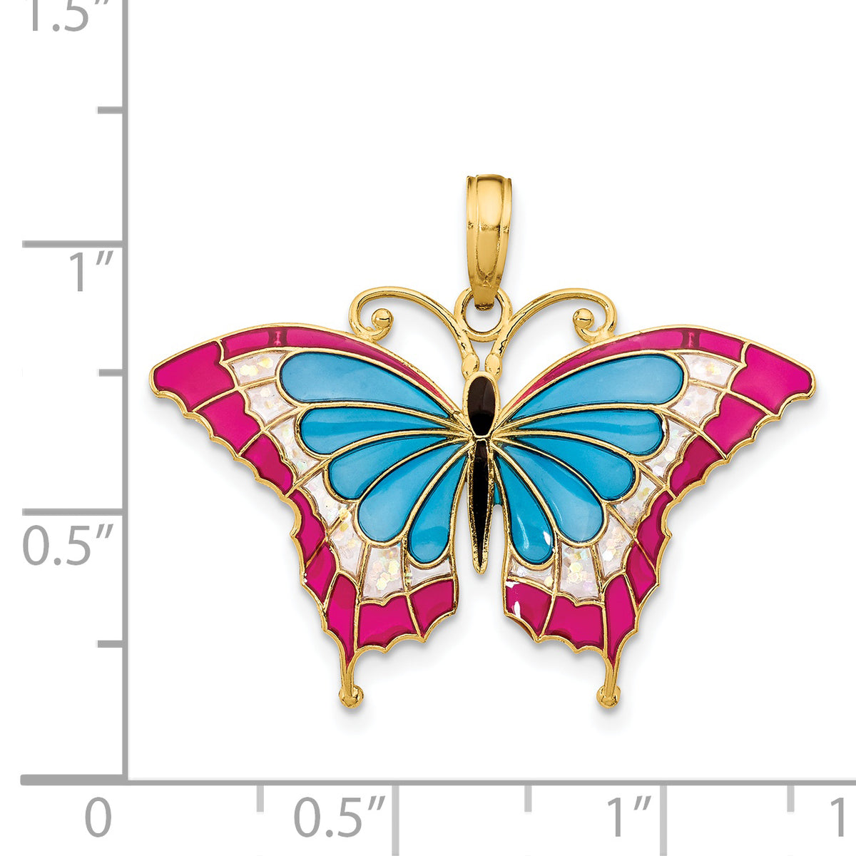 14K Small Enameled Blue and Red Butterfly Charm - 31 x 24 mm