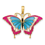 14K Small Enameled Blue and Red Butterfly Charm - 31 x 24 mm