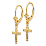 Gold Cross with Heart Dangle Leverback Earrings - 14k Yellow Gold