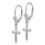 Gold Cross with Heart Dangle Leverback Earrings - 14k White Gold