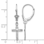 Gold Cross with Heart Dangle Leverback Earrings - 14k White Gold