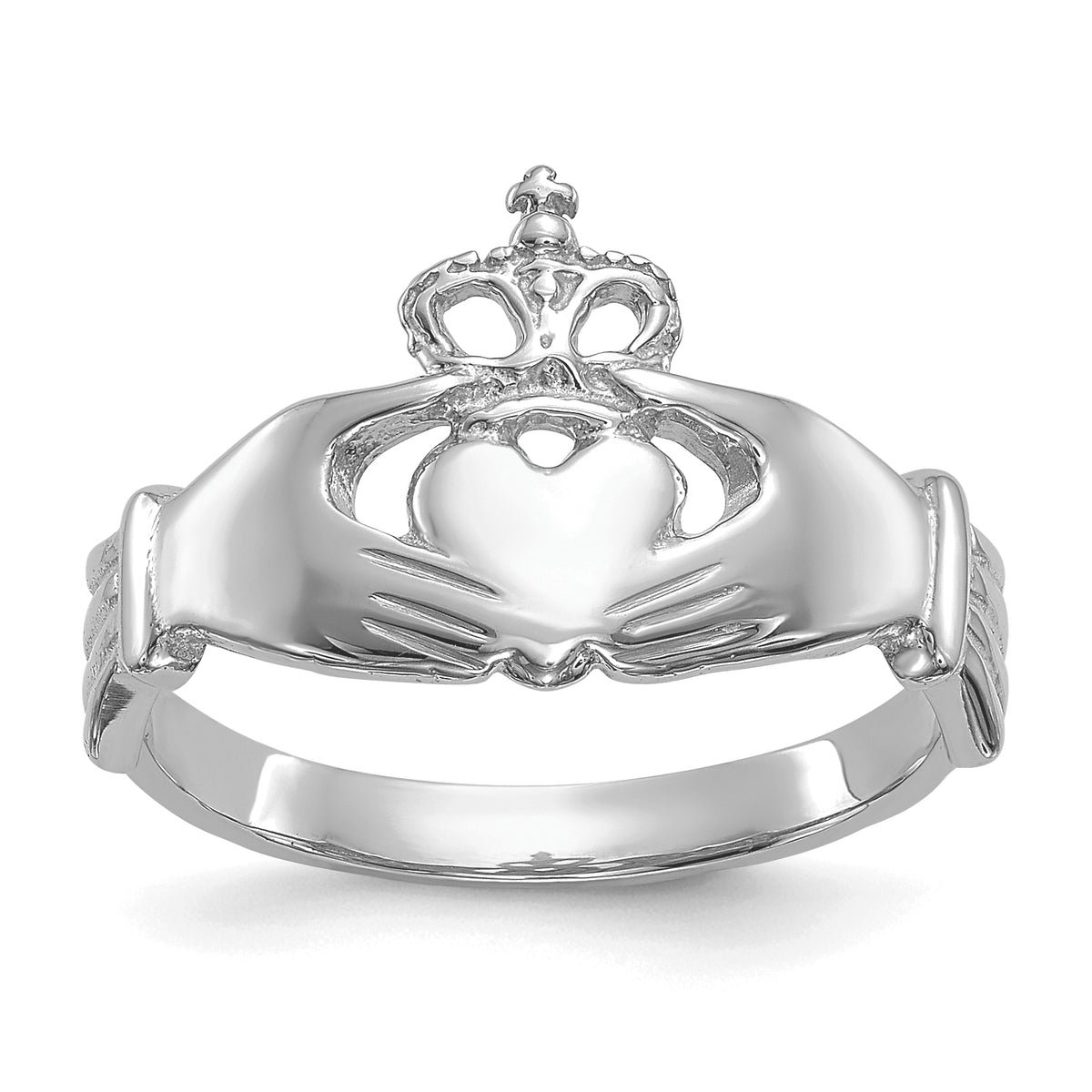 Polished Claddagh Ring - 14k White Gold
