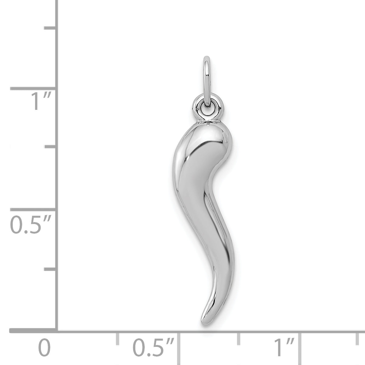 Gold Polished Italian Horn Pendant - 14k White Gold / 7 x 24.5 mm