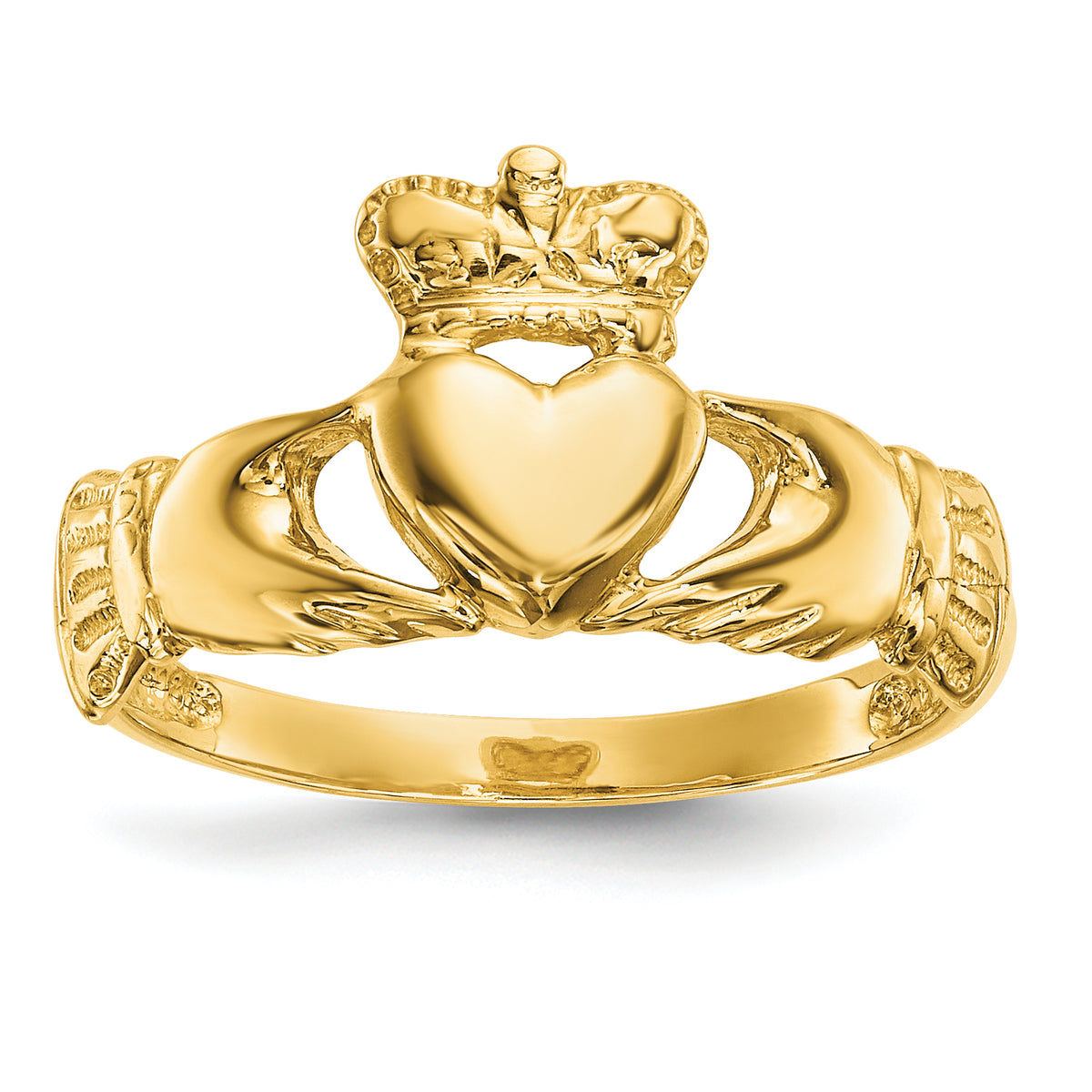 14k Yellow Gold Polished Claddagh Ring
