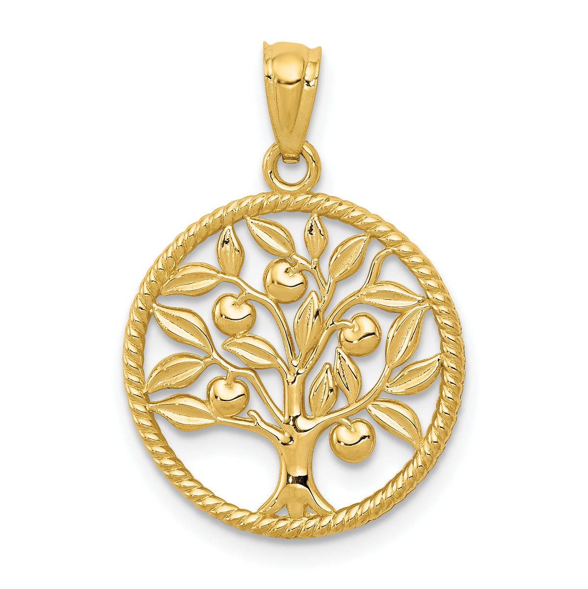 14k Polished Tree Of Life in Round Pendant