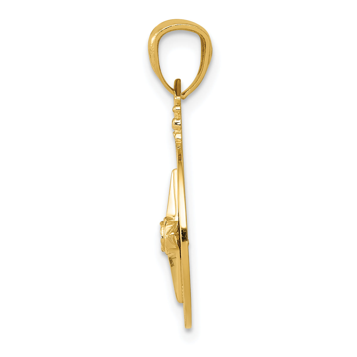 Gold Polished Compass Pendant - 14 x 18.7 mm