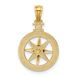Gold Polished Compass Pendant - 14 x 18.7 mm