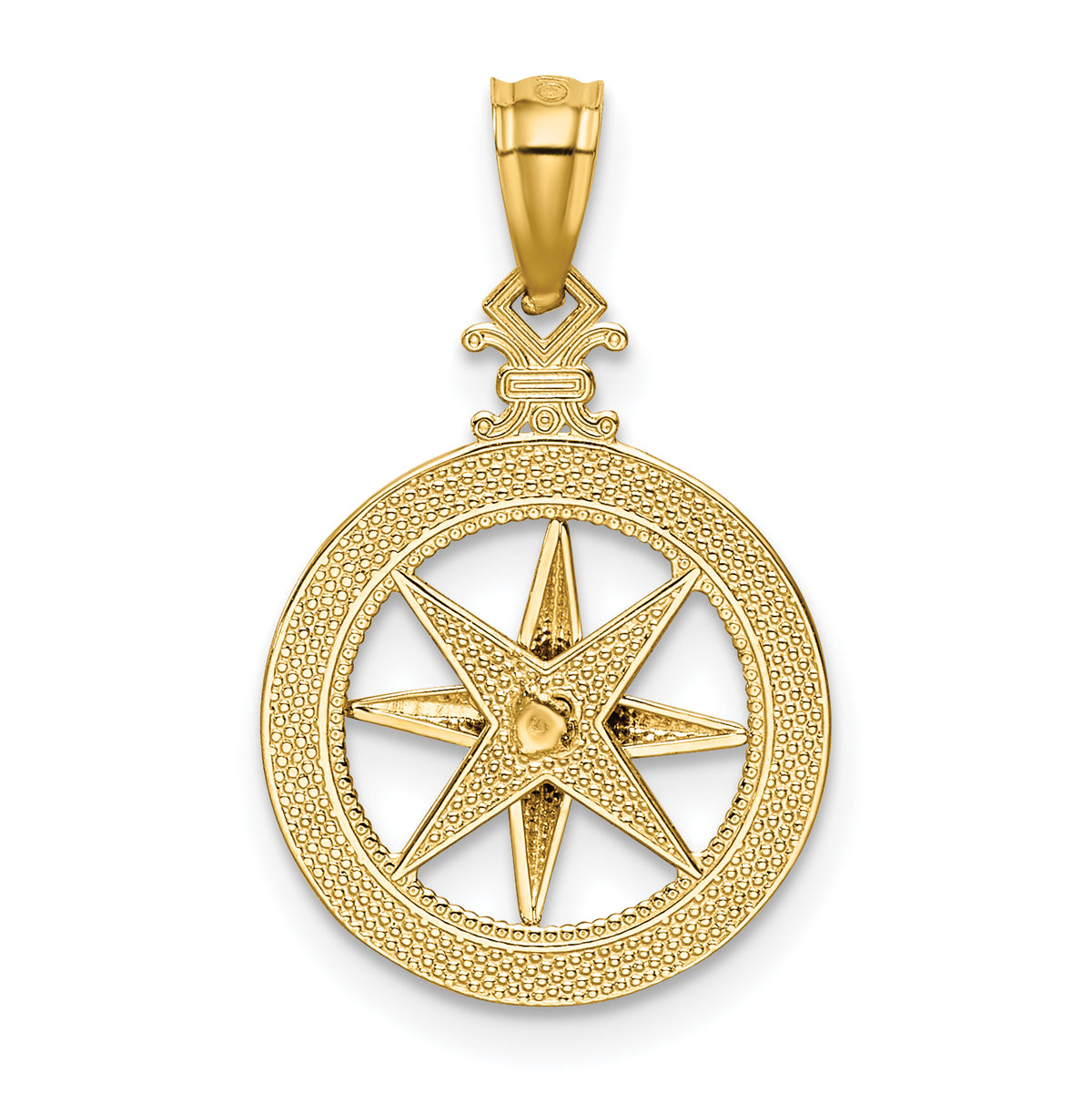 Gold Polished Compass Pendant - 14 x 18.7 mm