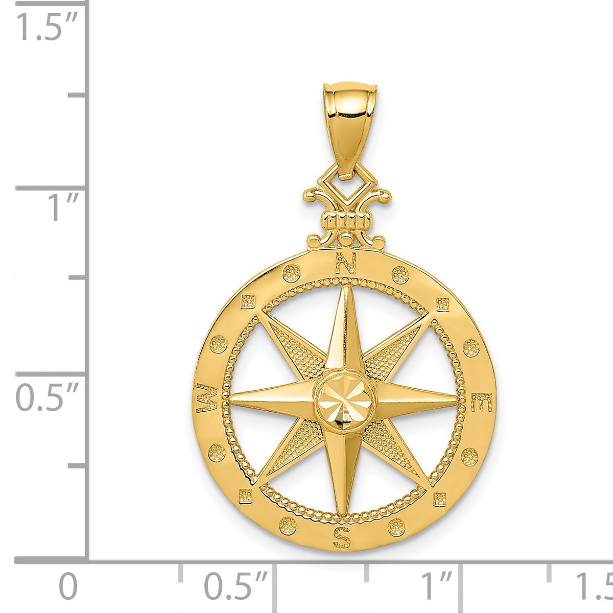 Gold Polished Compass Pendant - 20.1 x 26.15 mm