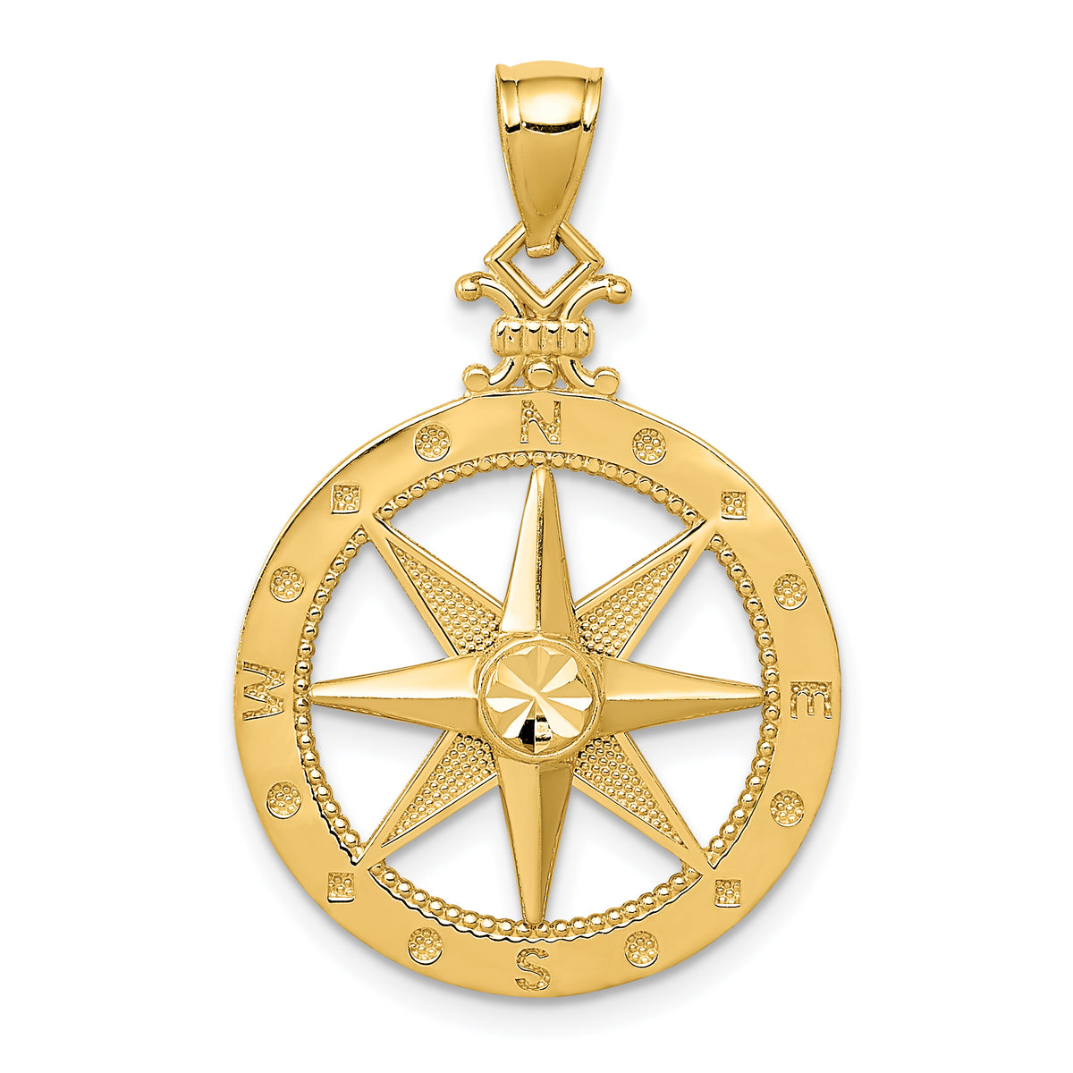 Gold Polished Compass Pendant - 20.1 x 26.15 mm