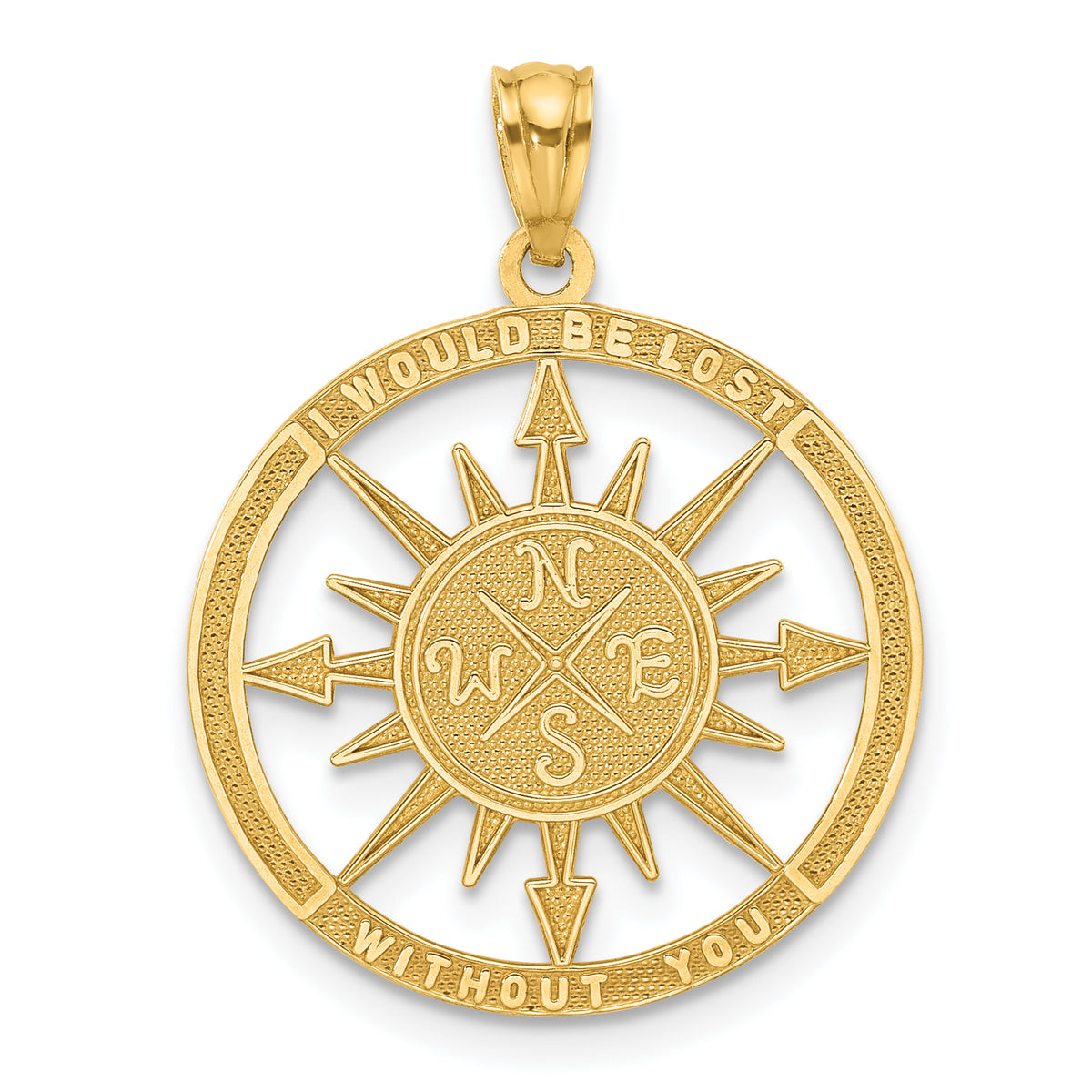14k Yellow Gold Satin / Polished I Would Be Lost Without You Compass Pendant