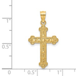 14k Yellow Gold Satin and Polished Faith Cross Pendant, shown with a ruler for scale