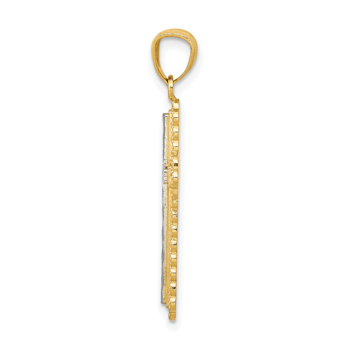 Gold Diamond-cut Cross Pendant - 14k Gold with White Rhodium / 15.44 x 23.47 mm