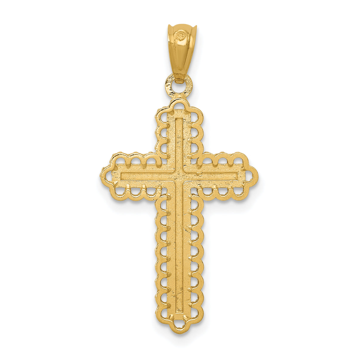 Gold Diamond-cut Cross Pendant - 14k Gold with White Rhodium / 15.44 x 23.47 mm