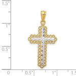Gold Diamond-cut Cross Pendant - 14k Gold with White Rhodium / 15.44 x 23.47 mm