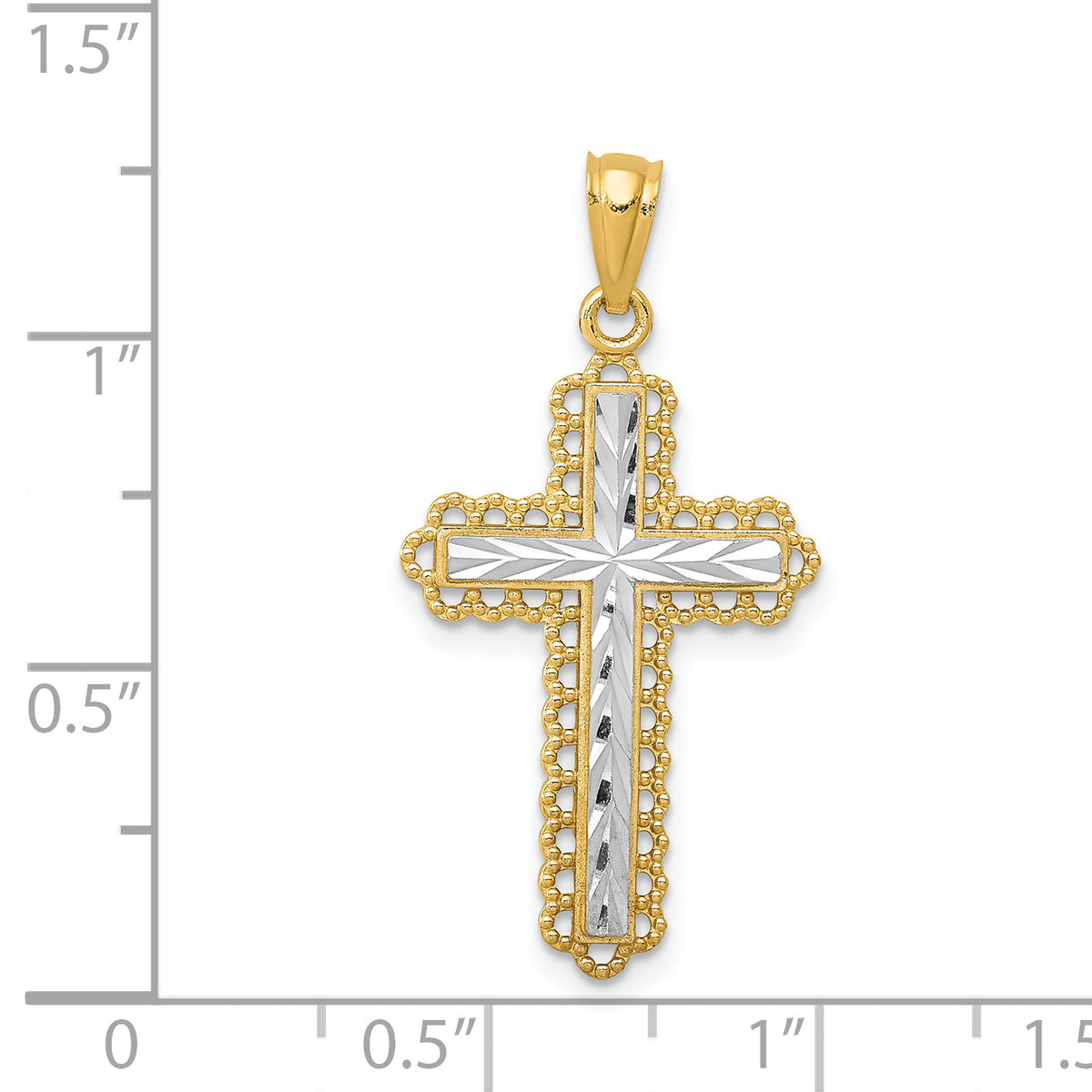 Gold Diamond-cut Cross Pendant - 14k Gold with White Rhodium / 15.44 x 23.47 mm