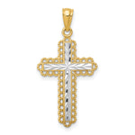 Gold Diamond-cut Cross Pendant - 14k Gold with White Rhodium / 15.44 x 23.47 mm