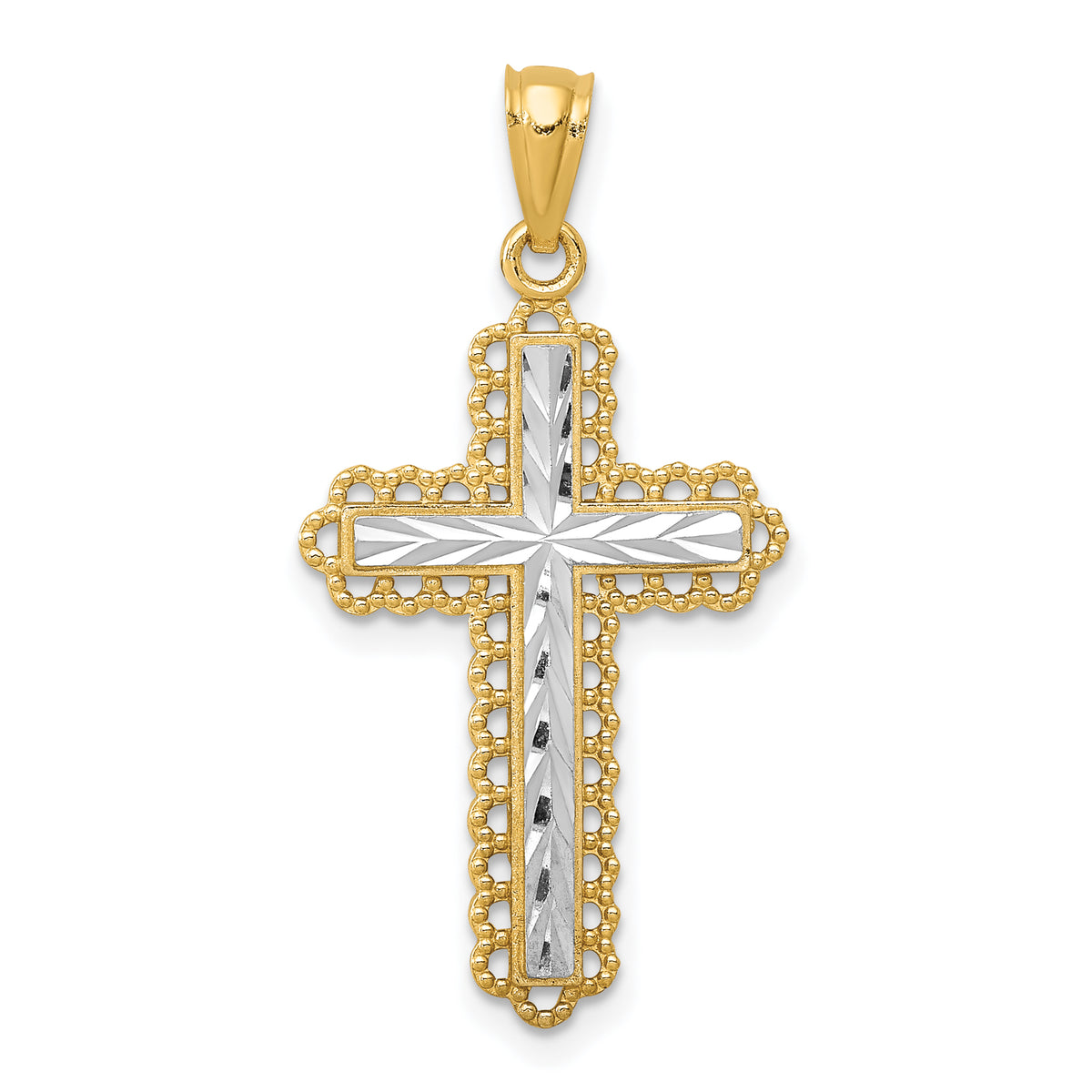 Gold Diamond-cut Cross Pendant - 14k Gold with White Rhodium / 15.44 x 23.47 mm